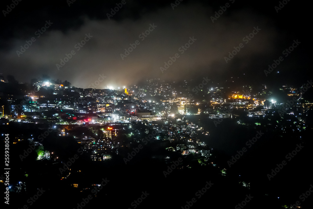 Landscapes of the night city of Shimla, India