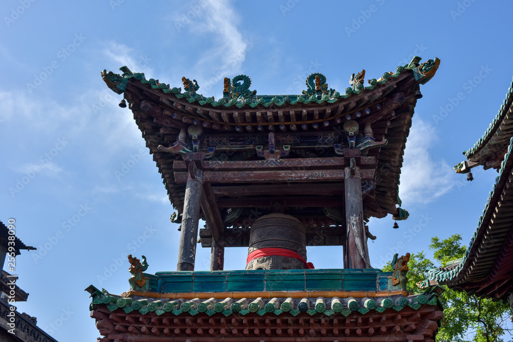 Ancient Chinese Architectural Gateway Wall under Clear Sky and White Cloud, Pingyao County, Jinzhong City, Shanxi Province, China