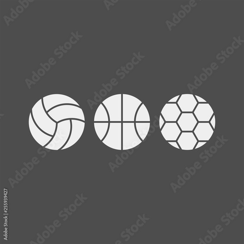 Balls flat vector icons set. Soccer ball, basketball, football flat vector icons