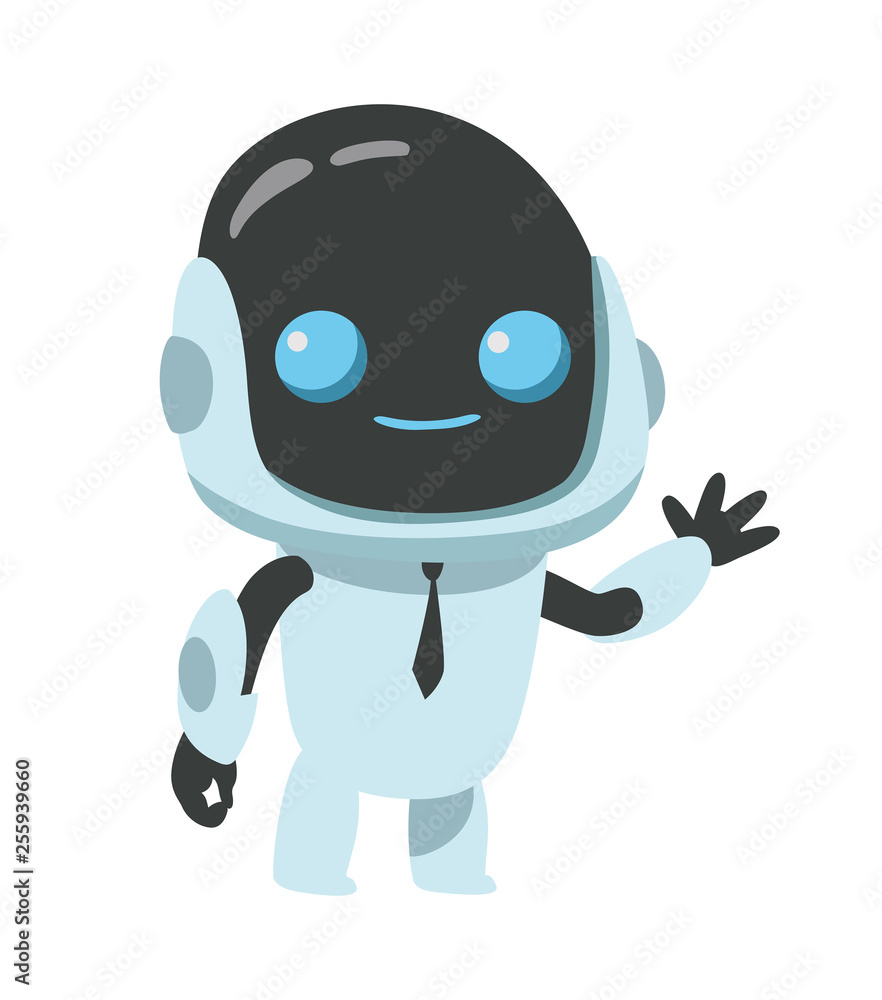 little robot is smiling. Isolated object on white background little robot is smiling. Isolated object on white background