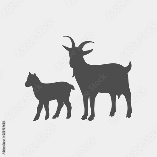 Goat vector silhouette. Farm animal silhouette. Goat and goat cub vector silhouettes