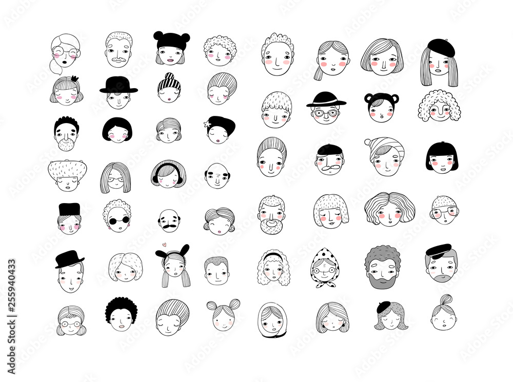 Pattern with graphical faces. Vector illustration. Set of people icons Pattern with graphical faces. Vector illustration. Set of people icons