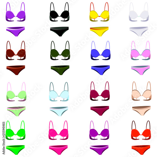 Collection of colored bras. Swimsuit Summer