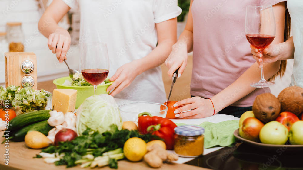 Friends dieting together. Healthy eating lifestyle. Females cooking leisure. Friends dieting together. Healthy eating lifestyle. Females cooking leisure.