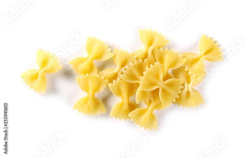 Farfalle pasta pile isolated on white background