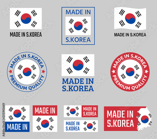 made in South Korea icon set, Republic of Korea product labels