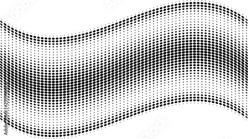 Halftone gradient pattern. Abstract halftone dots background. Monochrome dots pattern. Grunge texture. Pop Art  Comic small dots. Wavy twisted strip. Banner with space. Template for cover  card  flyer