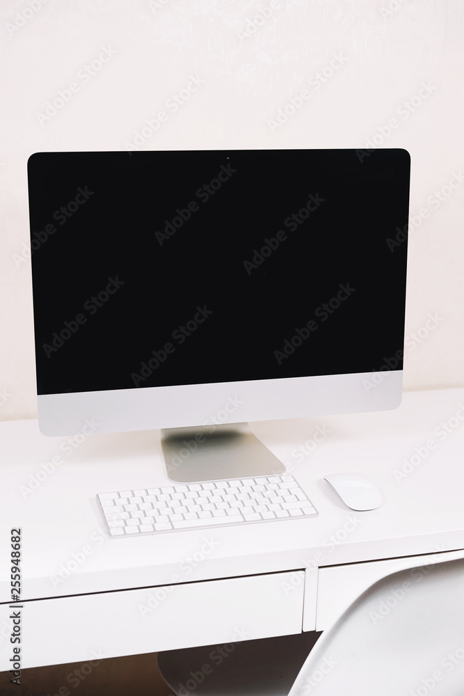 Fototapeta premium computer on white desktop, office space