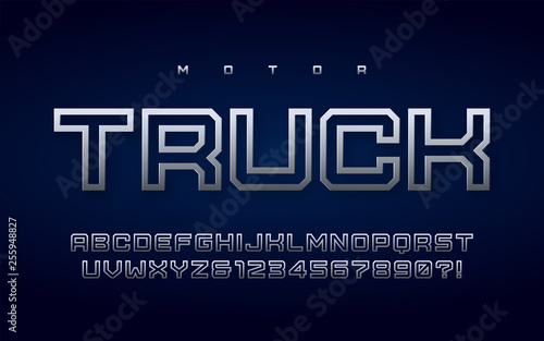 Outlined metallic uppercase letters and numbers, alphabet.