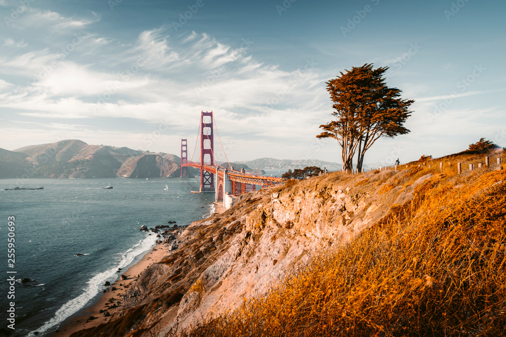 Golden Gate Bridge at sunset, San Francisco, California, USA