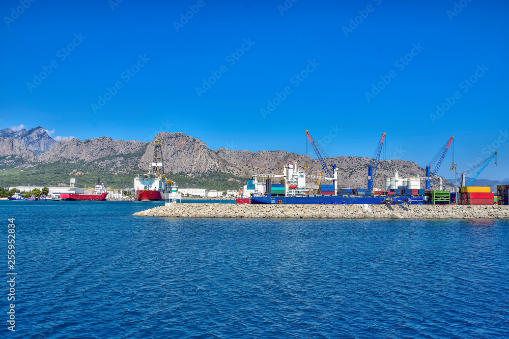 sea cargo port for loading container ships, on the Mediterranean coast