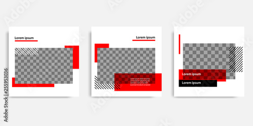 Minimal design background vector illustration in black red white frame color. Editable square abstract vintage, geometric strip line shape banner template for social media post, stories, story, flyer.