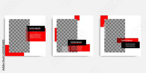 Minimal design background vector illustration in black red white frame color. Editable square abstract vintage, geometric strip line shape banner template for social media post, stories, story, flyer.