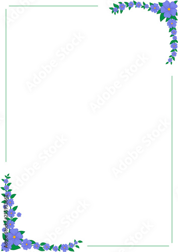 Blue flowers vertical frame. White background. Space for text. Vector illustration