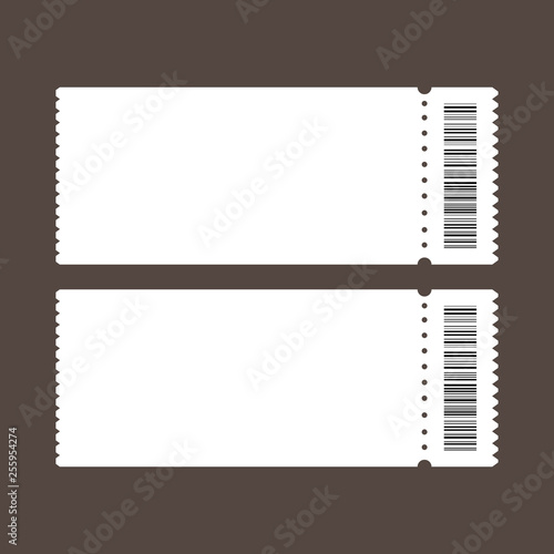 Ticket template. Ticket icons. Ticket with barcode. Vector illustration.