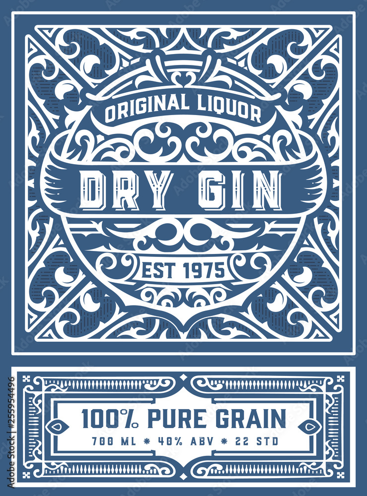 Vintage gin label. Vector layered