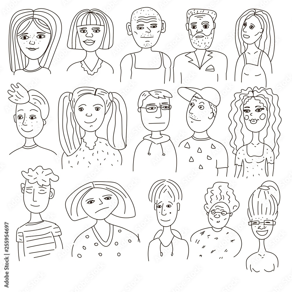 A diverse crowd of people. Characters of the same sex and age. illustration drawn by hand. A diverse crowd of people. Characters of the same sex and age. illustration drawn by hand.