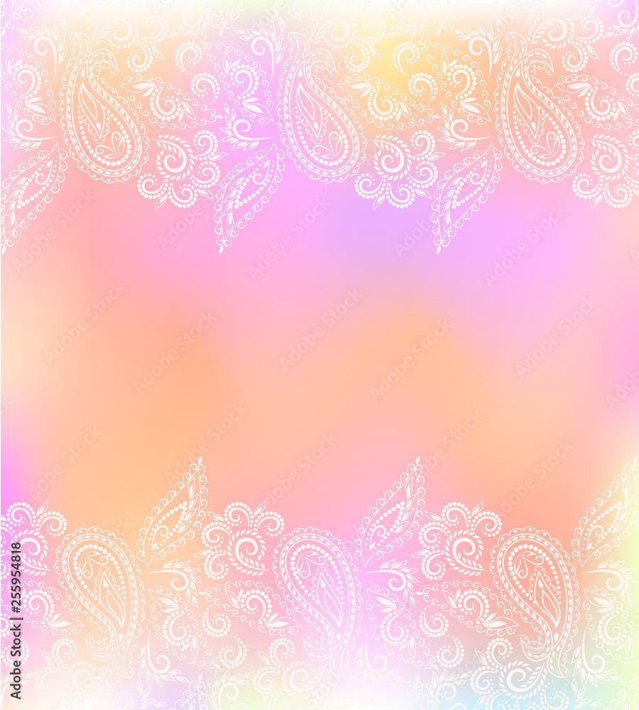 Wedding invitation card with paisley. Vertical softly decorative pattern. Vector background