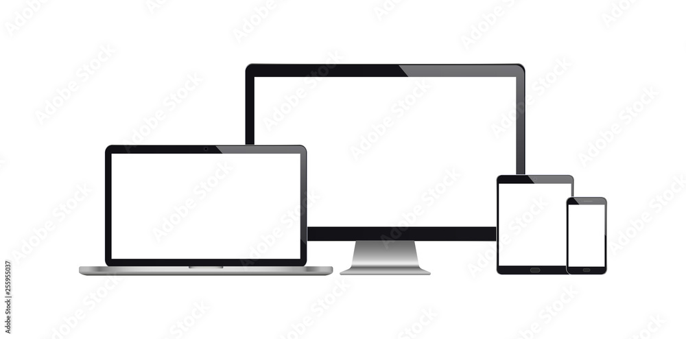 Realistic set of monitor, laptop, tablet, smartphone. Vector illustration. EPS10 Realistic set of monitor, laptop, tablet, smartphone. Vector illustration. EPS10