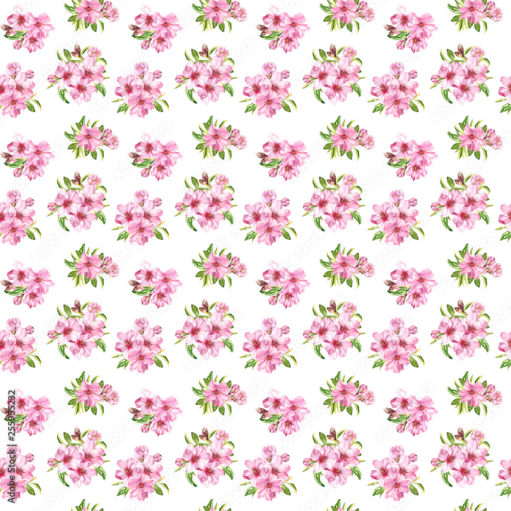 Spring flowers blossom sakura, cherry or apple tree. Floral seamless pattern. Water color Spring flowers blossom sakura, cherry or apple tree. Floral seamless pattern. Water color