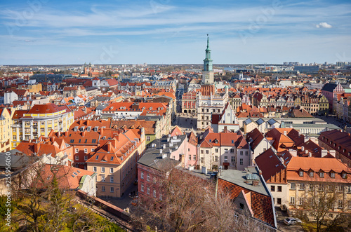 Aerial view of Poznan Old Town and Town Hall, Poland.