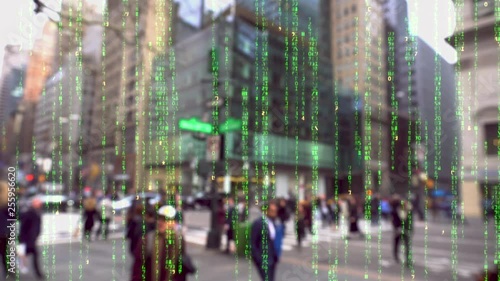 Wallpaper Mural Future. Crowds of people walking in a noisy city. Electric cars and full control of people. Living in a data matrix city.  Torontodigital.ca