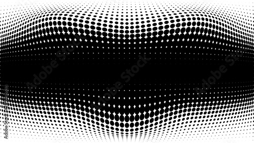 Halftone gradient pattern. Abstract halftone dots background. Monochrome dots pattern. Grunge texture. Pop Art, Comic small dots. Wave twisted dots. Banner with space. Template for cover, card, flyer