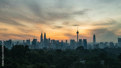 KUALA LUMPUR, MALAYSIA - DECEMBER 22, 2018: 4K Cinematic Time Lapse Footage of Kuala Lumpur city skyline at sunrise with colourful skies.