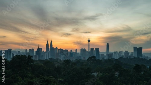 KUALA LUMPUR, MALAYSIA - DECEMBER 22, 2018: 4K Cinematic Time Lapse Footage of Kuala Lumpur city skyline at sunrise with colourful skies.