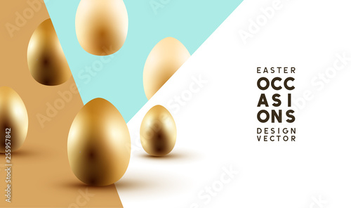 Easter Eggs event background with gold and cream eggs. Vector illustration.