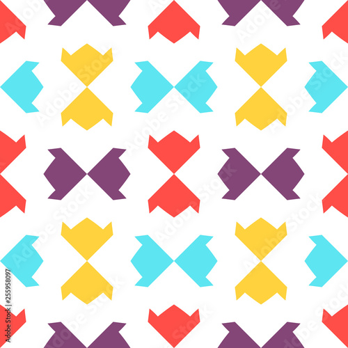 Bright seamless pattern with colorful geometric elements.