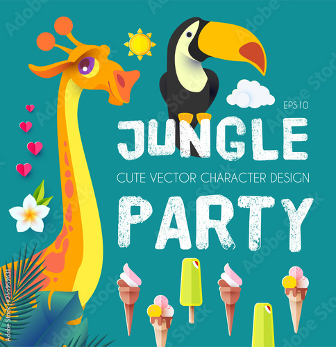 Jungle Patry. Exotic Animals Design Template. Tropic Event. Hot Birthday.