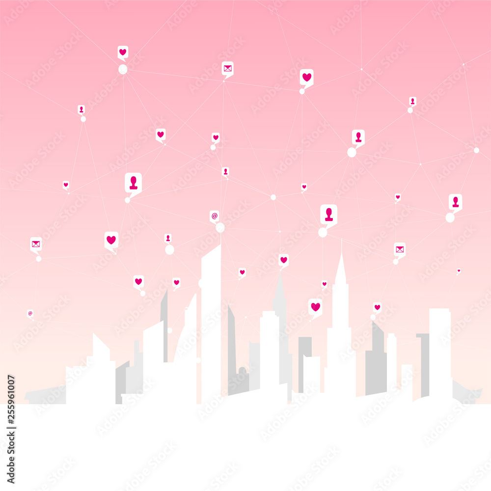 Global social networks, network of personal and business contacts over the big city Global social networks, network of personal and business contacts over the big city