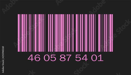 Pink bar code icon on black background. Modern flat barcode. Marketing concept. Vector illustration