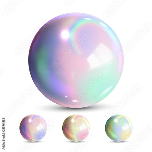 Sphere Ball Vector. Orb Shining. Magic Globe. Fluid Element. Jeweler Perl. Shine Glowing Metal Or Plastic Abstract Circle. Holographic, Gradient. 3D Realistic Illustration photo
