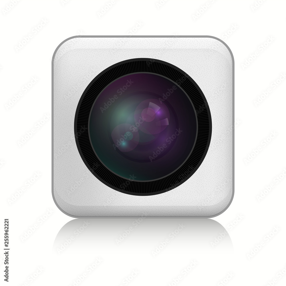 Realistic camera icon on white background. Vector illustration
