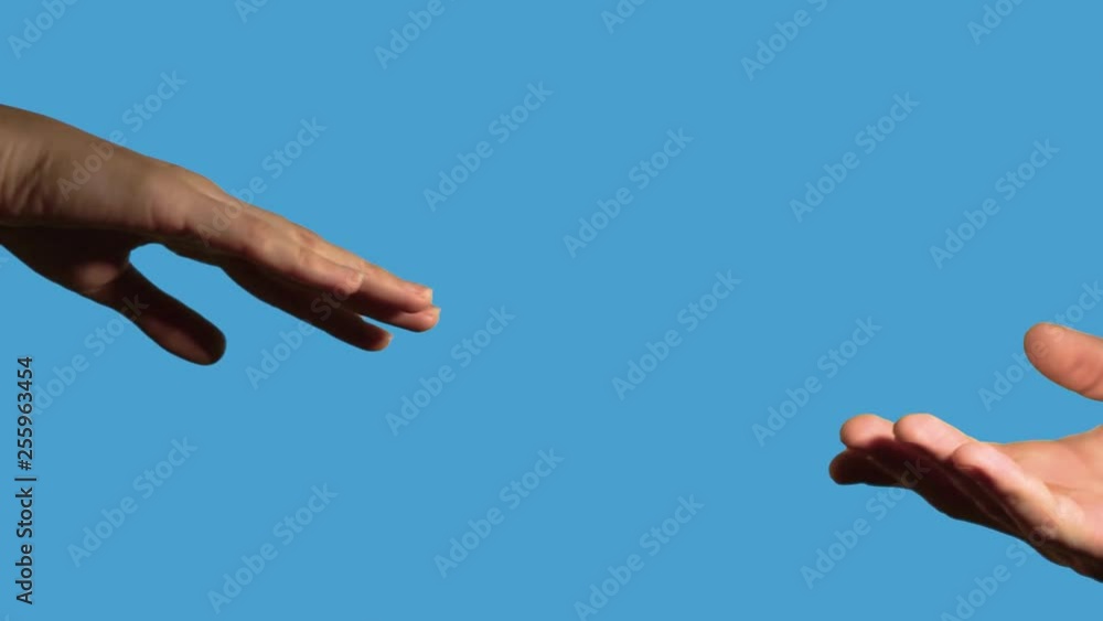 Closeup - Lovely couple holding hands on a blue background, the silhouette of the hand of a man and a woman gently touching each other. Closeup - Lovely couple holding hands on a blue background, the silhouette of the hand of a man and a woman gently touching each other.