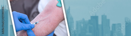 Fotografija Injection of a catheter in the arm. panoramic banner