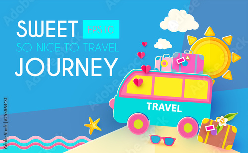 Sweet Journey. Vacation and Travel Design Template. Papercraft.