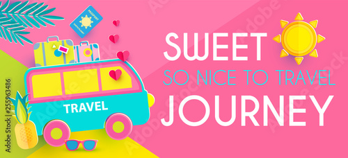 Sweet Journey. Vacation and Travel Design Template. Papercraft.