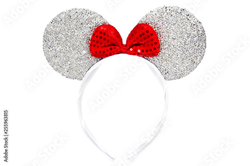 Fotografi Red and silver headband isolated on white background