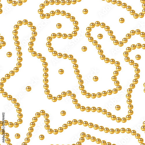 Vector realistic isolated golden beads necklace seamless pattern for decoration and covering on the transparent background. Concept of jewelry and beauty. Gold pearls seamless