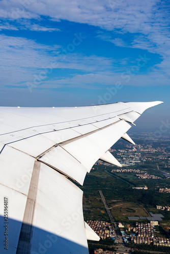 Looking out the window of a plane