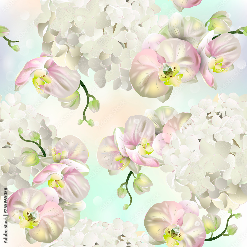 Vector botanical seamless pattern with orchid flowers.