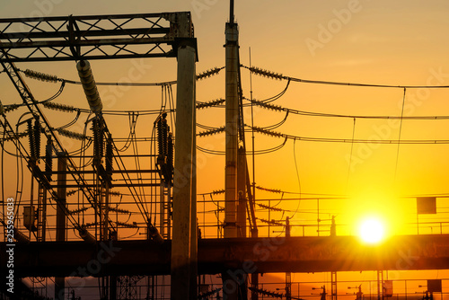 High Voltage electric substation with transformers