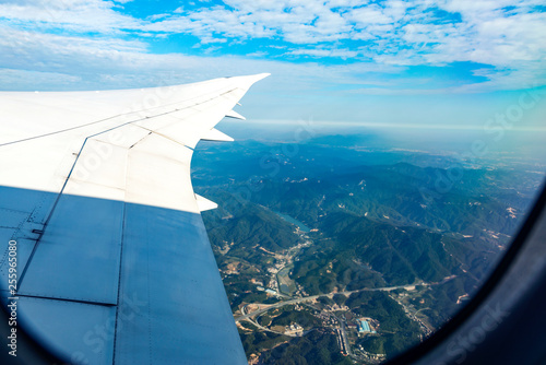 Looking out the window of a plane,west of China