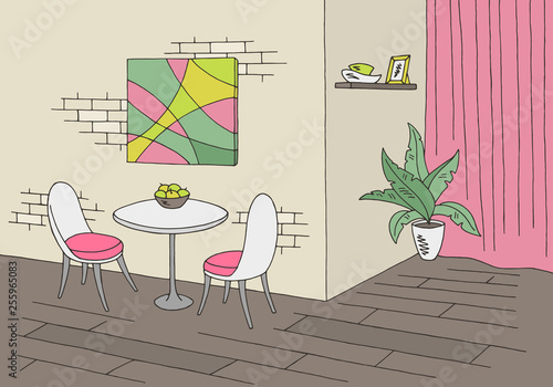 Dining room graphic color home interior sketch illustration vector