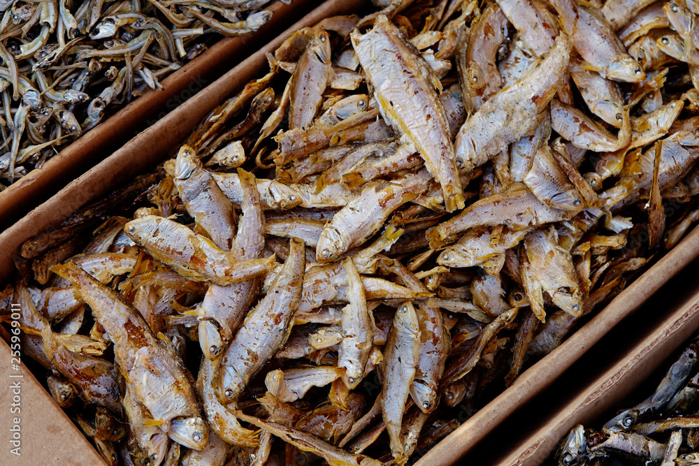 Dried fishes in box Dried fishes in box