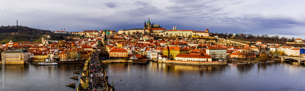 Panoramic view on old town Prague from Bridge Tower 