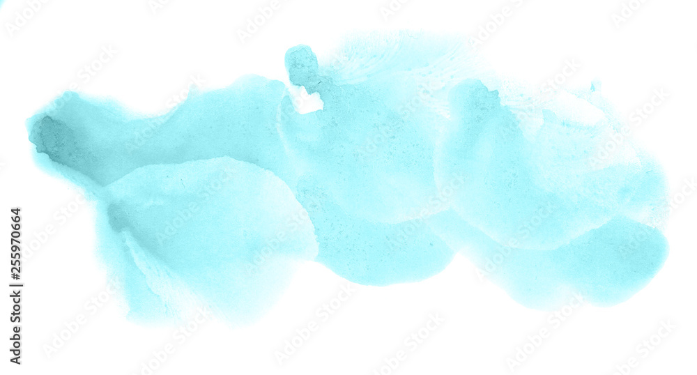 Abstract watercolor background hand-drawn on paper. Volumetric smoke elements. Blue-Green color. For design, web, card, text, decoration, surfaces. Abstract watercolor background hand-drawn on paper. Volumetric smoke elements. Blue-Green color. For design, web, card, text, decoration, surfaces.